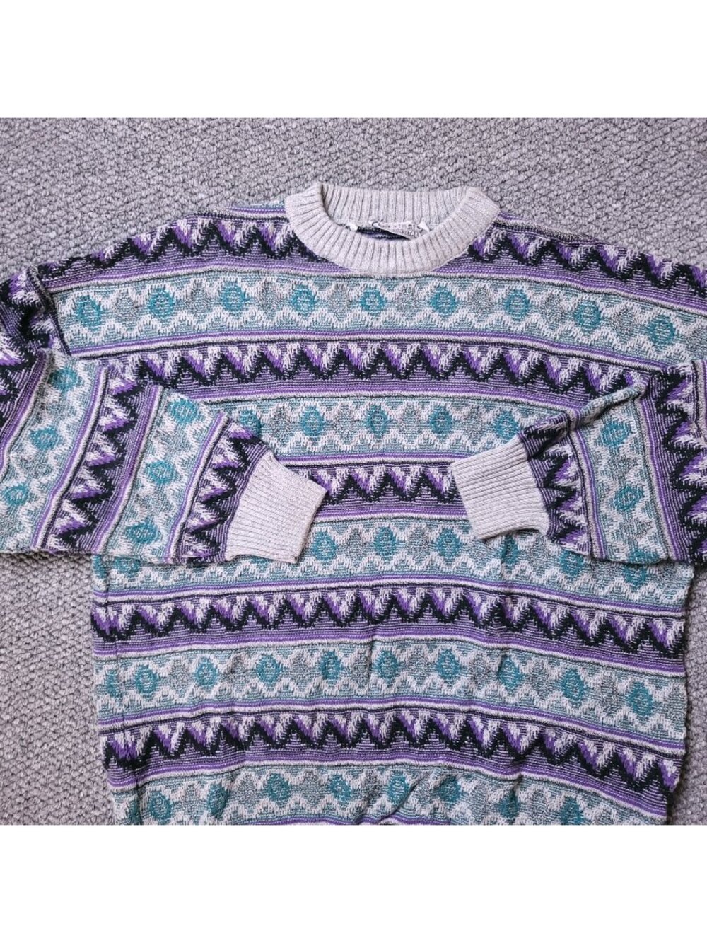 VINTAGE Progetto Sweater Size Large / 2X Nordic Fair Isle Argyle Purple Gray y2K